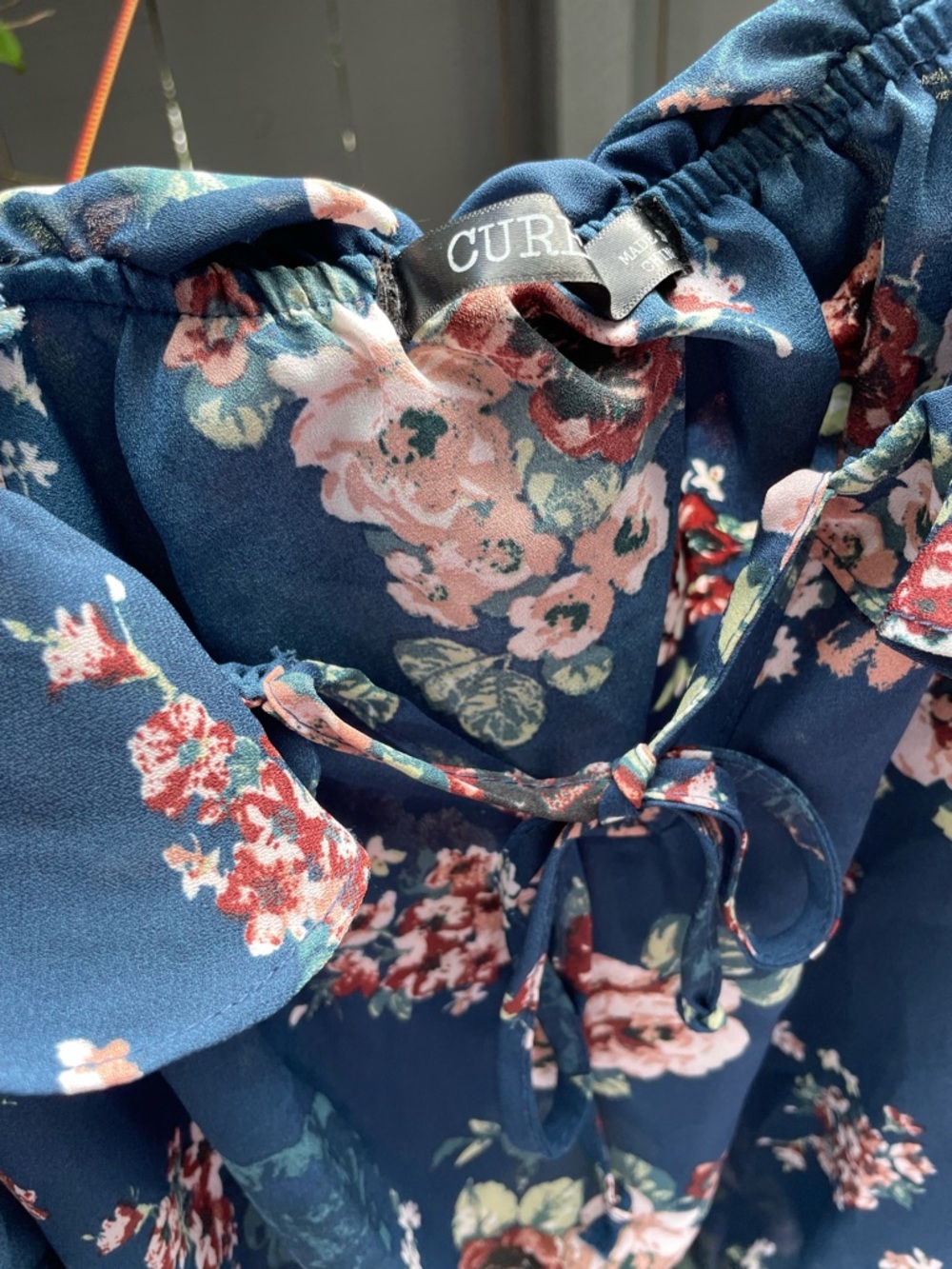 Floral Cold-Shoulder Ruffle Blouse - Navy - Picture 2 of 2